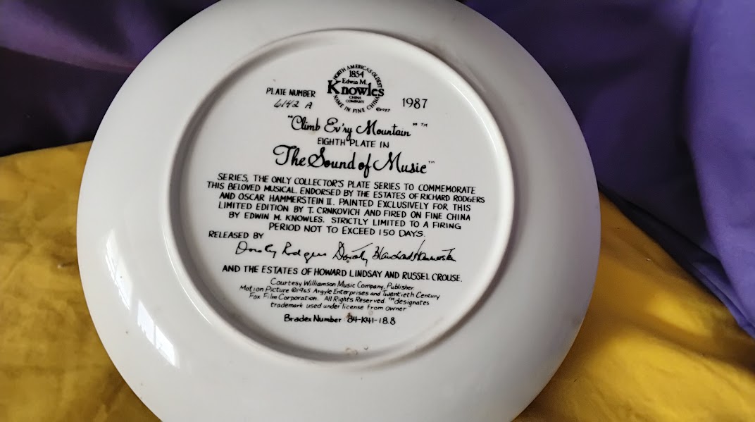 "Climb Ev'ry Mountain" Sound of Music Plate