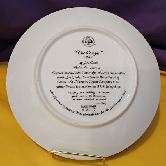The Cougar Lee Cable Knowles Collector Plate 1989