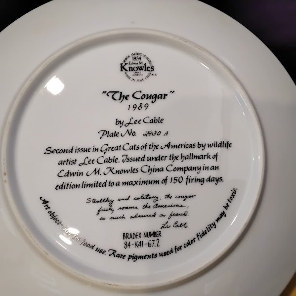 The Cougar Lee Cable Knowles Collector Plate 1989
