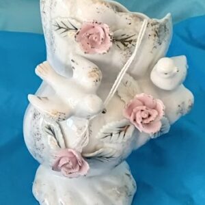 Vintage Small Ceramic Bud Vase - Doves, Roses, and Gold Trim