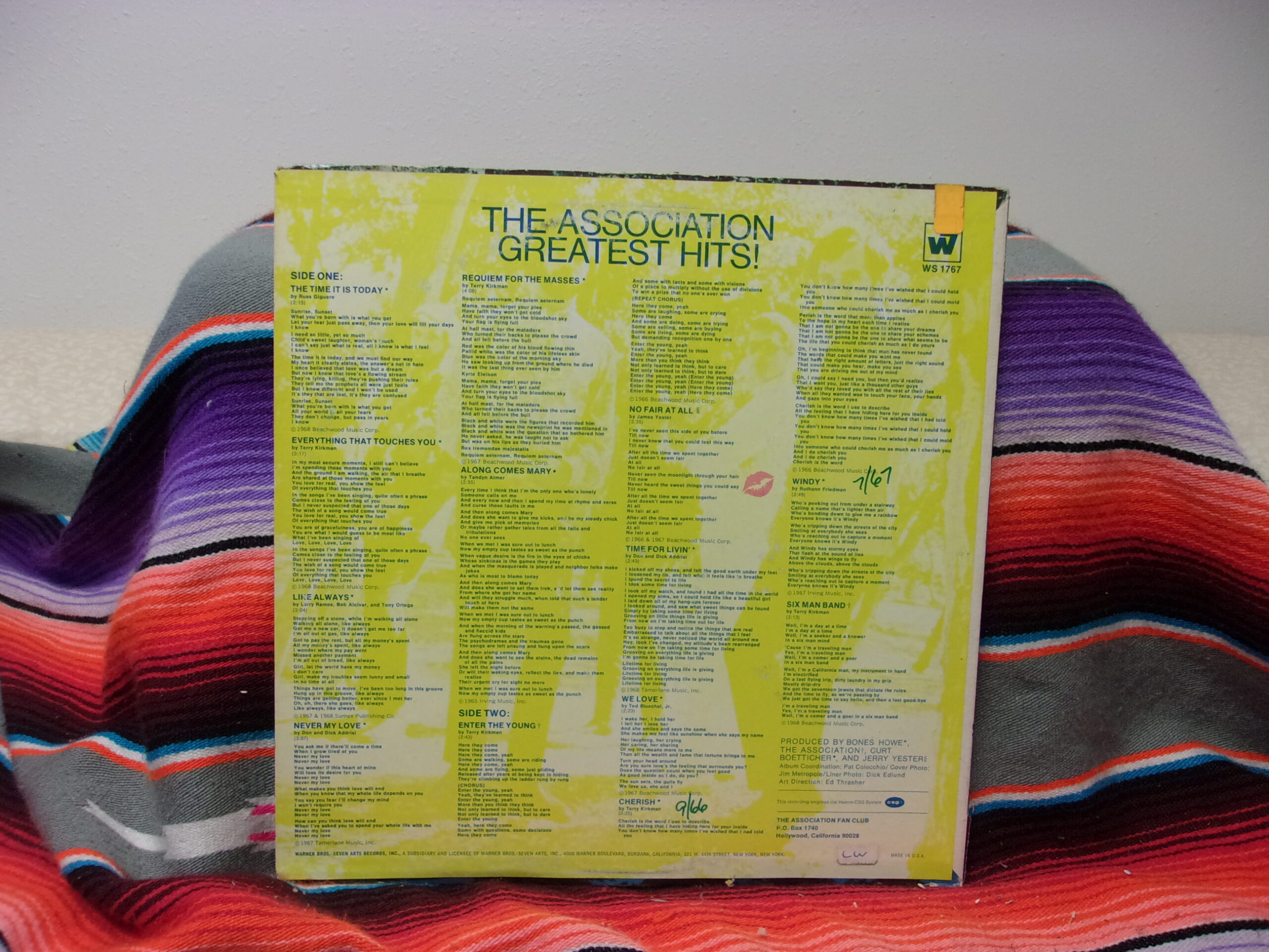 The Association Greatest Hits LP 1968 Warner Bros WS 1767 Vinyl - Image 2