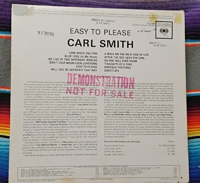 Carl Smith Easy To Please Columbia Record CL-1740 - Image 2