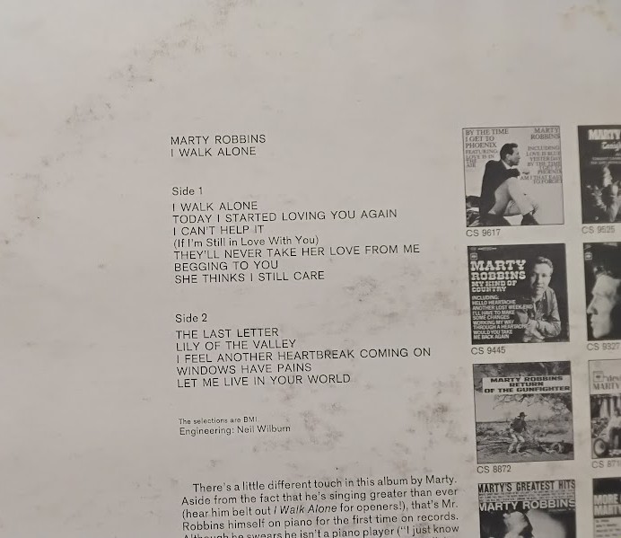 Marty Robbins I Walk Alone CS9725 LP Record - Image 3