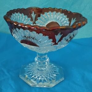 Vintage Clear Pressed Glass Compote Ruby Flash Trim