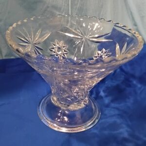 Crystal Cut Glass Pedestal Compote Starburst Pattern Footed