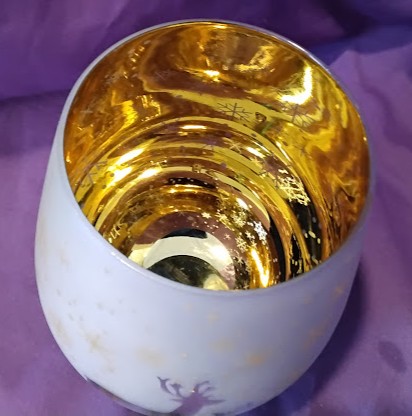 White Gold Reindeer Snowflake Candle Holder Votive Cup