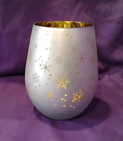 White Gold Reindeer Snowflake Candle Holder Votive Cup