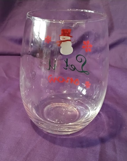 Let It Snow Snowman Stemless Wine Glass Holiday Christmas
