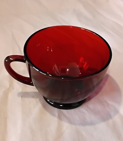 Ruby Red Glass Footed Teacup Set of 10 Vintage