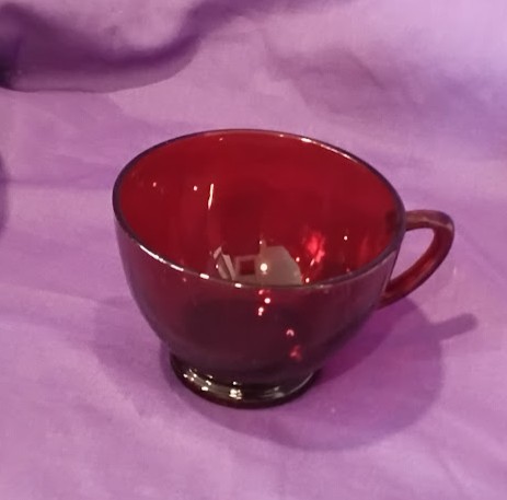 Ruby Red Glass Footed Teacup Set of 10 Vintage