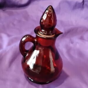 Ruby Red Glass Cruet Bottle Stopper Vintage Avon Decanter