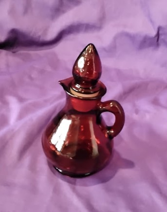 Ruby Red Glass Cruet Bottle Stopper Vintage Avon Decanter