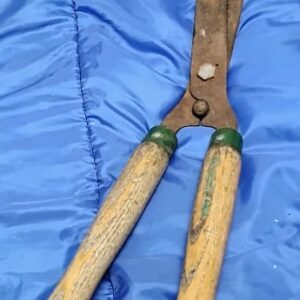 Vintage Hedge Shears Wood Handle Garden Tool Rusty Used