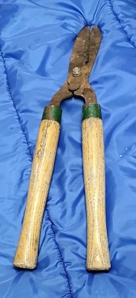 Vintage Hedge Shears Wood Handle Garden Tool Rusty Used