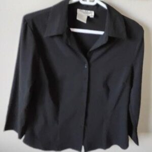 Fred David Stretch Black Collared Shirt Blouse Med