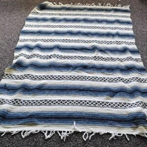Mexican Falsa Blanket Blue White Black Stripes