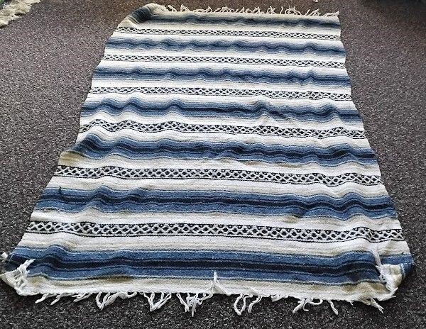Mexican Falsa Blanket Blue White Black Stripes