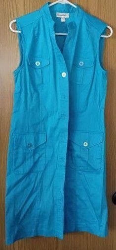 Dressbarn Teal Sleeveless Button-Front Shirt Dress Size 8