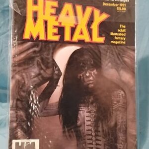 Front cover of Heavy Metal adult illustrated fantasy magazine from December 1981, featuring dark, biomechanical artwork for a Deborah Harry and H.R. Giger cover story.